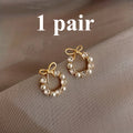 1/2 Pair of Christmas Pearl Earrings in Gold, Elegant Bow Earrings, Versatile and Exquisite Accessories, A Gift for Mom