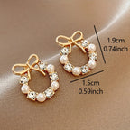 1/2 Pair of Christmas Pearl Earrings in Gold, Elegant Bow Earrings, Versatile and Exquisite Accessories, A Gift for Mom