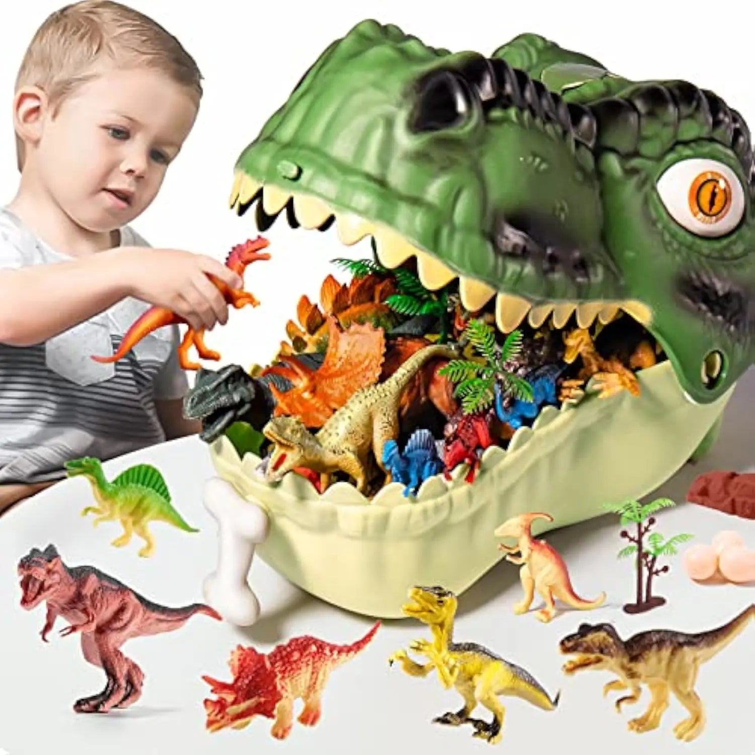 Dinosaur Lion Toy Children Little Boy Big Tyrannosaurus Triceratops Soft PVC World Simulation Animal Storage Box Set
