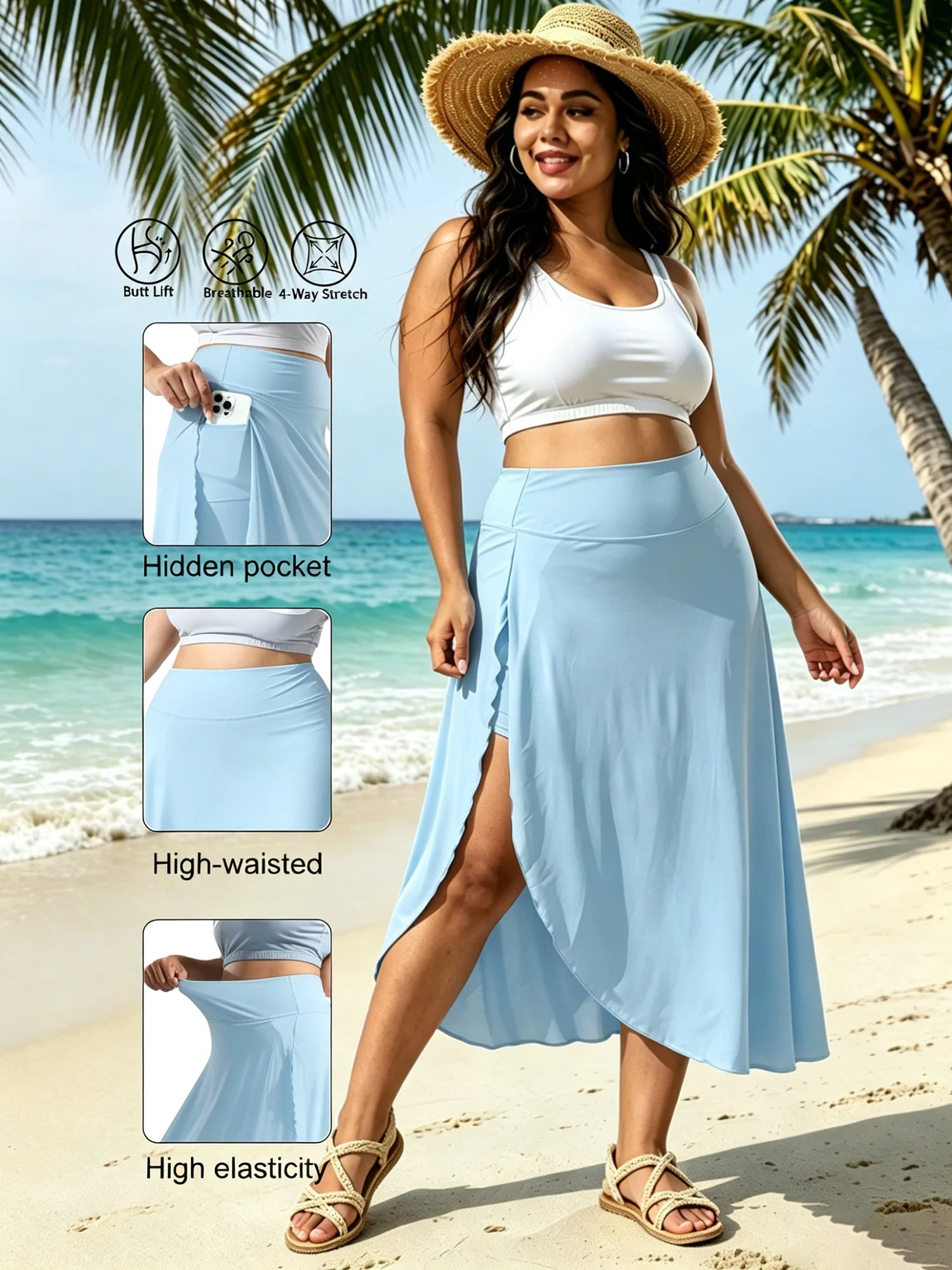 Plus Size Women's Pocket-Detail Leggings with Sandy Skirt Women Skorts