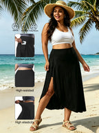 Plus Size Women's Pocket-Detail Leggings with Sandy Skirt Women Skorts