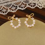 1/2 Pair of Christmas Pearl Earrings in Gold, Elegant Bow Earrings, Versatile and Exquisite Accessories, A Gift for Mom