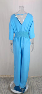 Summer Fall Long Sleeve Wide Leg Elegant V Neck Playsuit Jumpsuit Wholesale Women