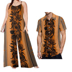 Drop Shipping Samoa Puletasi Casual Women Sling Jumpsuit Match Short Sleeve Aloha Shirt Polynesian Couple Clothes 2pc Set