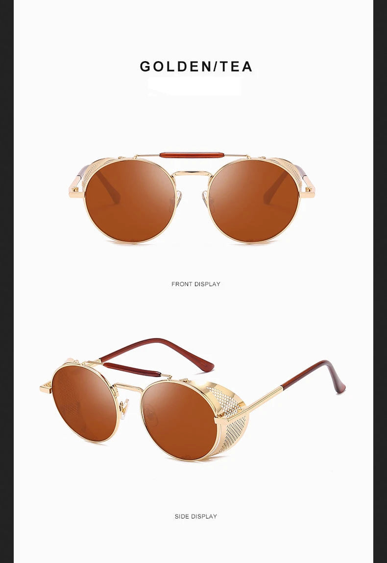 Trendy Retro Steampunk Sunglasses Men Brand Designer Round Steam Punk Alloy Sun Glasses Goggle For Women UV400 Gafas de Sol
