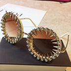 Retro Round Punk Style Sunglasses Women 2021 Metal Diamond Sun Glasses Gold Bullet Crystal Exaggeration Eyewear Glasses UV400