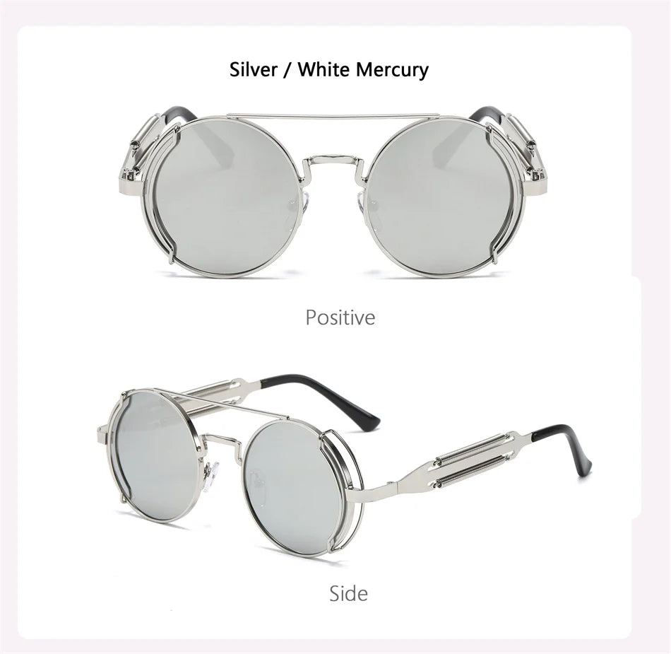 Punk Steampunk Sunglasses Retro Men's Brand Designer Round Punk Eyewear Gothic Style Products Women UV400 Sunglasses