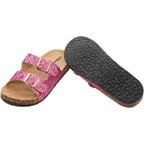 TD Women's Glitter Comfort Casual Summer Sandals Double Buckle Adjustable Straps Flat Slides Footbed Suede