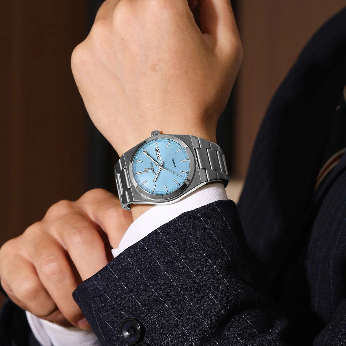 Gohuos 8807 Men's Quartz Watch Stainless Steel Band 30M Water Resistant 40MM Dial Butterfly Clasp Business Reloj Watches for Men