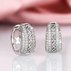 Luxury 22k White Gold Plated 925 Silver Huggie Earrings Brilliant Cut Diamond Micro Insert for Women Everyday Wear Fine Jewelry