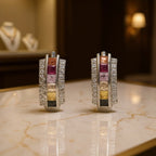 Trendy Huggie Earrings Women's Colorful Crystal Rhinestone Geometric Alloy Party Jewelry Princess Cut Channel Setting
