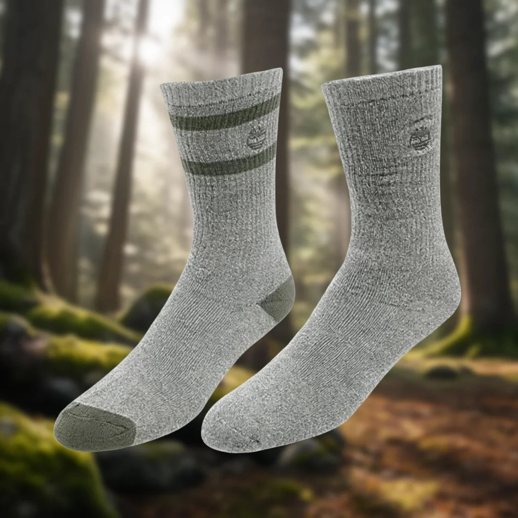 Timberland Mens Marled Striped Boot Socks Grey Castle Rock Sweat Absorbent Knitted Casual Autumn Wear
