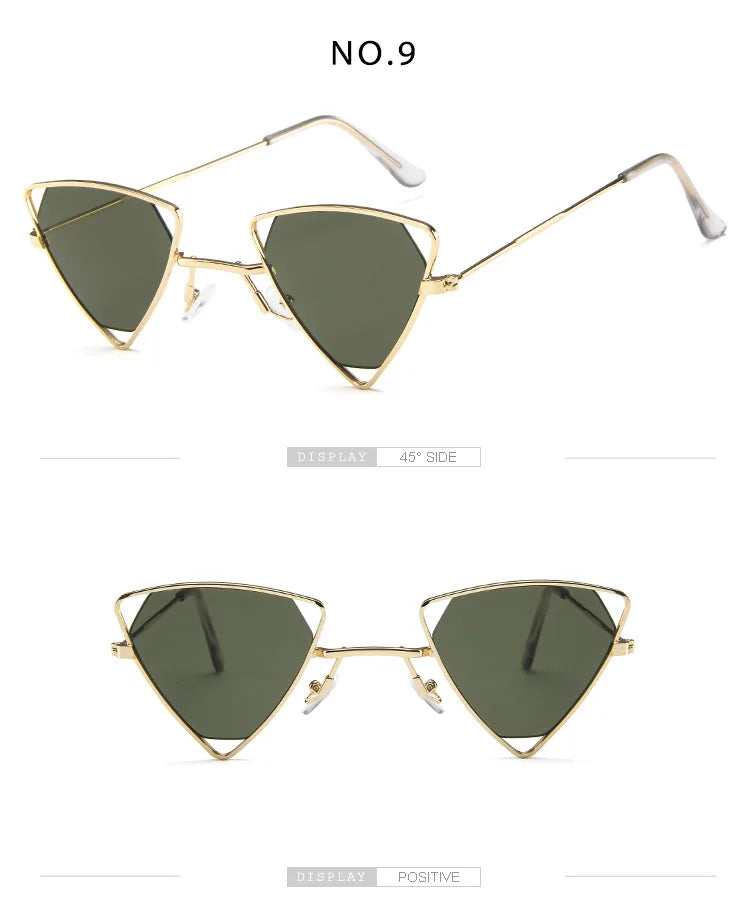 Retro Alloy Triangle Punk Sunglasses Men Hollow Eyewear Candy Colors Gradient Gothic Sun Glasses For Women Openwork Metal Frame