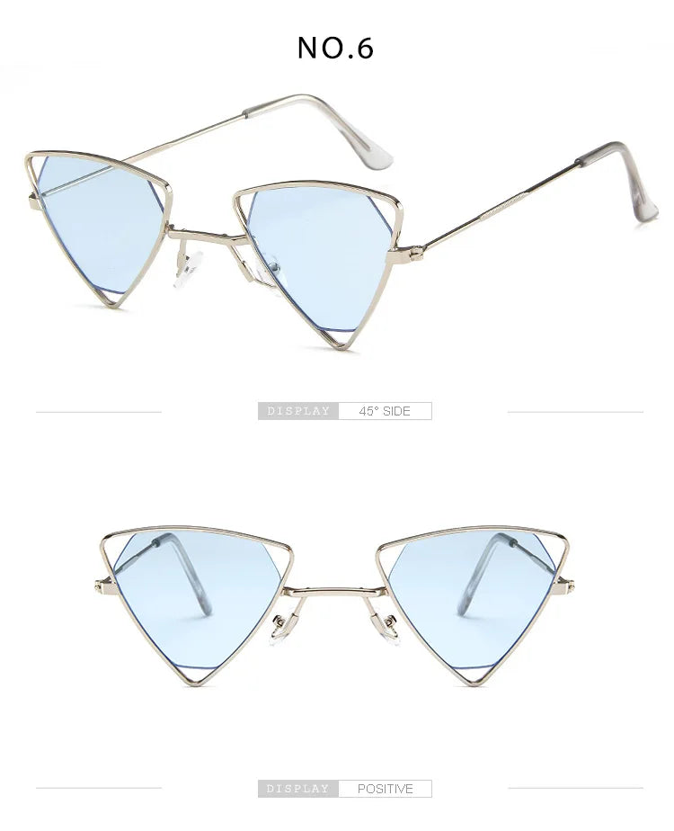 Retro Alloy Triangle Punk Sunglasses Men Hollow Eyewear Candy Colors Gradient Gothic Sun Glasses For Women Openwork Metal Frame