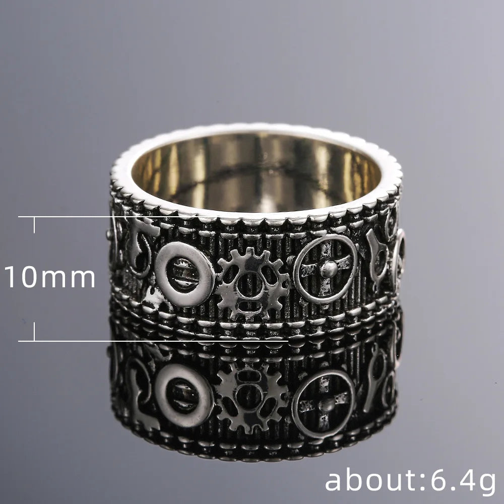 F641 Men's Stainless Steel Ring Antique Silver Plated Screw Pattern Fashion Ring Gift Jewelry