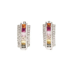 Trendy Huggie Earrings Women's Colorful Crystal Rhinestone Geometric Alloy Party Jewelry Princess Cut Channel Setting