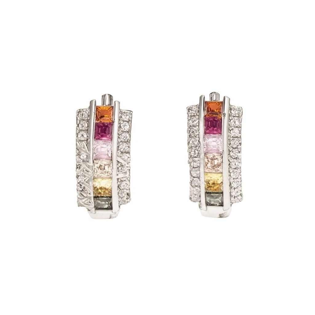 Trendy Huggie Earrings Women's Colorful Crystal Rhinestone Geometric Alloy Party Jewelry Princess Cut Channel Setting