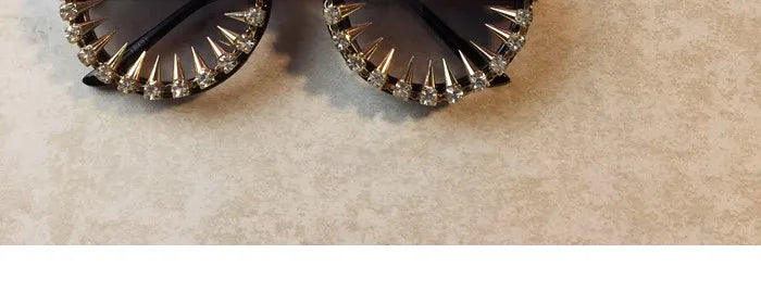 Retro Round Punk Style Sunglasses Women 2021 Metal Diamond Sun Glasses Gold Bullet Crystal Exaggeration Eyewear Glasses UV400