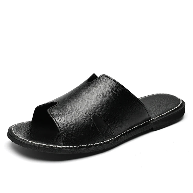 New Products 2025 Wholesale Outdoor Men's Slippers Handmade Leather Sandals Slides Footwear Flat Sandals