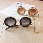 Retro Round Punk Style Sunglasses Women 2021 Metal Diamond Sun Glasses Gold Bullet Crystal Exaggeration Eyewear Glasses UV400