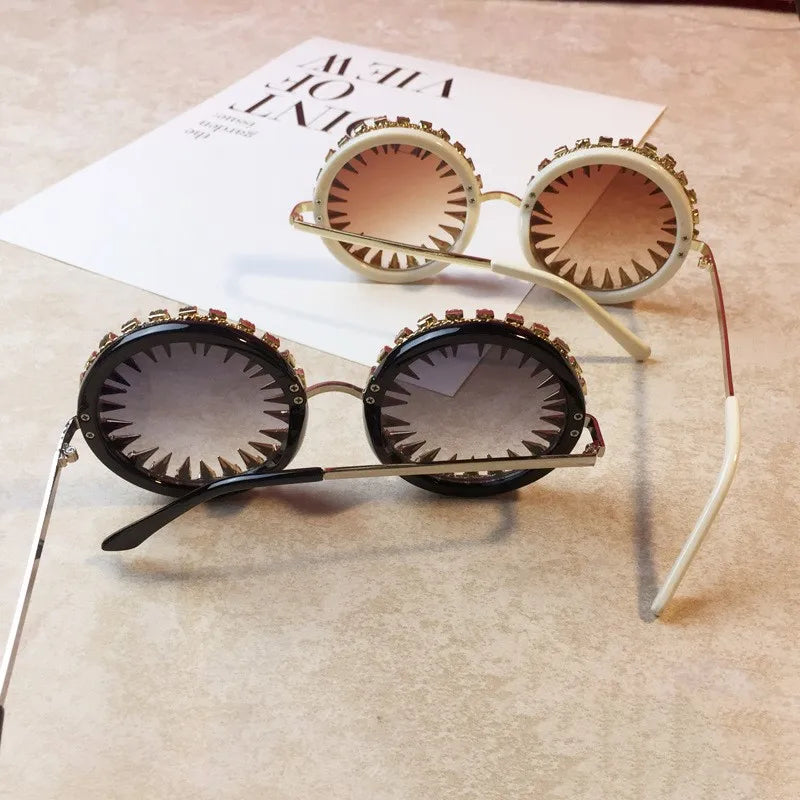 Retro Round Punk Style Sunglasses Women 2021 Metal Diamond Sun Glasses Gold Bullet Crystal Exaggeration Eyewear Glasses UV400