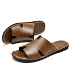 New Products 2025 Wholesale Outdoor Men's Slippers Handmade Leather Sandals Slides Footwear Flat Sandals