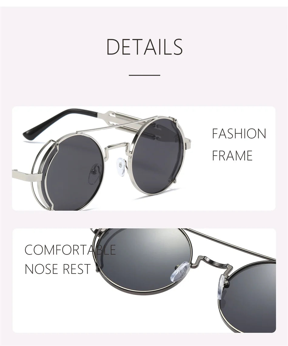 Punk Steampunk Sunglasses Retro Men's Brand Designer Round Punk Eyewear Gothic Style Products Women UV400 Sunglasses