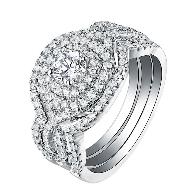 H487 Diamond Ring White Gold Round Brilliant Cut Natural Diamond Engagement Women's Jewelry D Color