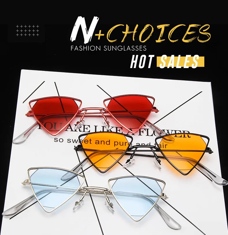 Retro Alloy Triangle Punk Sunglasses Men Hollow Eyewear Candy Colors Gradient Gothic Sun Glasses For Women Openwork Metal Frame