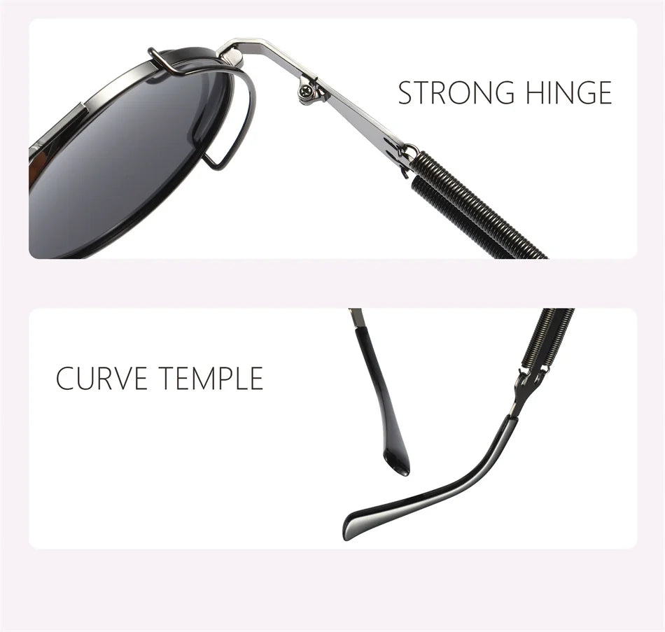 Punk Steampunk Sunglasses Retro Men's Brand Designer Round Punk Eyewear Gothic Style Products Women UV400 Sunglasses