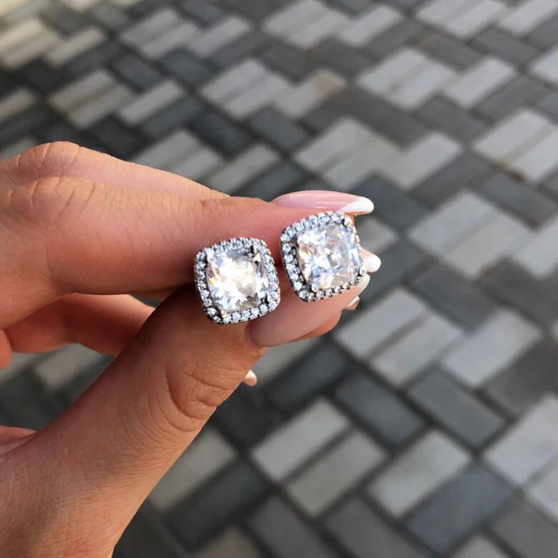 CAOSHI Luxury Women's Stud Earrings for Party Dazzling Pink/White/Yellow Zirconia Accessories Exquisite Design Jewelry Chic Gift