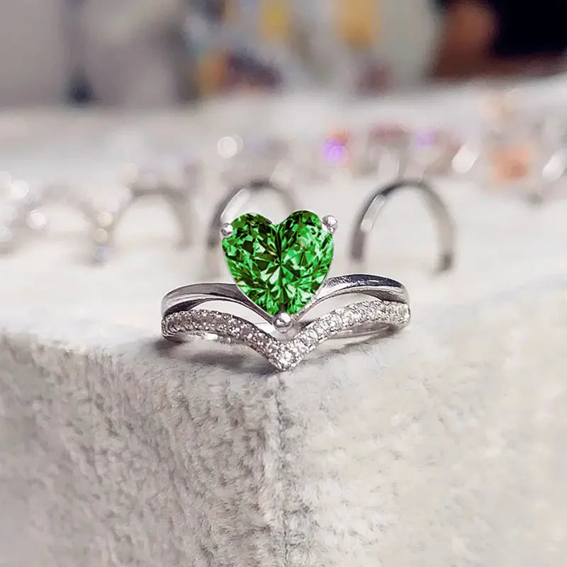 H305 Heart Moissanite Ring 925 Silver Pave Setting Engagement Band For Women