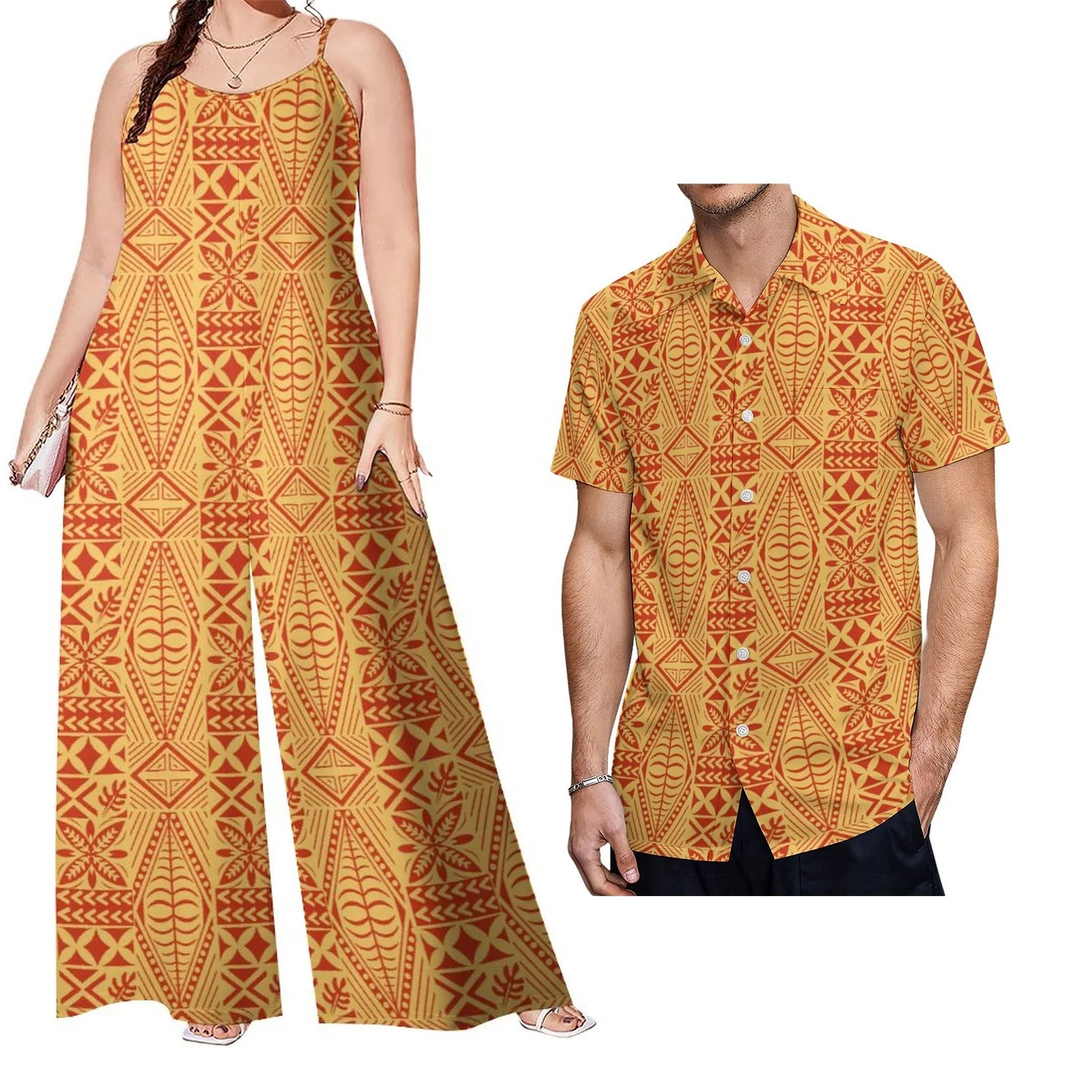 New Arrivals 2023 Luxury Design Match Clothes for Couple Polynesian Tapa Tribal Plus Size Fashion Custom Set of Couples 1 MOQ