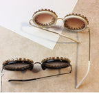 Retro Round Punk Style Sunglasses Women 2021 Metal Diamond Sun Glasses Gold Bullet Crystal Exaggeration Eyewear Glasses UV400
