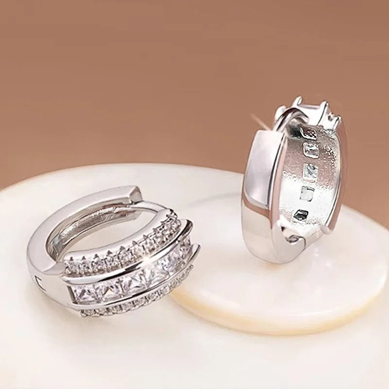 Trendy Huggie Earrings Women's Colorful Crystal Rhinestone Geometric Alloy Party Jewelry Princess Cut Channel Setting