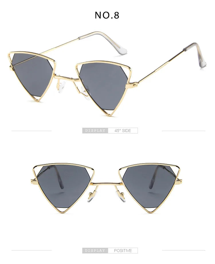 Retro Alloy Triangle Punk Sunglasses Men Hollow Eyewear Candy Colors Gradient Gothic Sun Glasses For Women Openwork Metal Frame