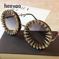 Retro Round Punk Style Sunglasses Women 2021 Metal Diamond Sun Glasses Gold Bullet Crystal Exaggeration Eyewear Glasses UV400