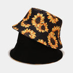 New Double-side Harajuku Bucket Hat Fishing Outdoor Cap Women Bucket Fishing Hats Sunscreen Sunflower Embroidery Fisherman Hat