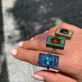 H189 Geometric Cocktail Ring Women's Natural Aquamarine Oval Pave Setting Party Fashion Rings