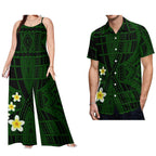 Latest Design Polynesian Men Casual Short Sleeve Shirt and Women Sling Rompers 2 Piece Sets Wholesale Samoan Sets of Couples