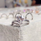 H305 Heart Moissanite Ring 925 Silver Pave Setting Engagement Band For Women