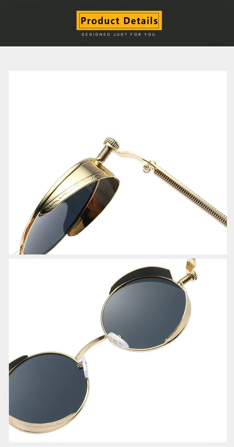 Metal Steampunk Sunglasses Men Women Fashion Round Glasses Brand Designer Vintage Sun Glasses High Quality Oculos de sol UV400