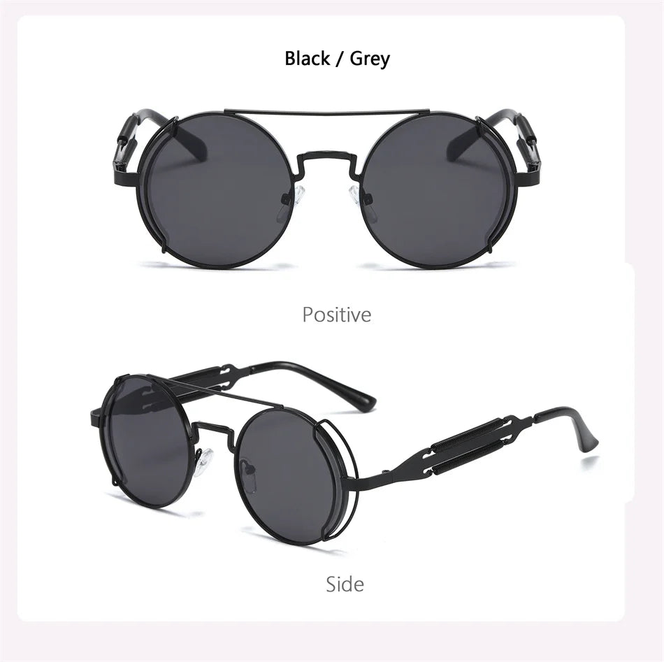 Punk Steampunk Sunglasses Retro Men's Brand Designer Round Punk Eyewear Gothic Style Products Women UV400 Sunglasses