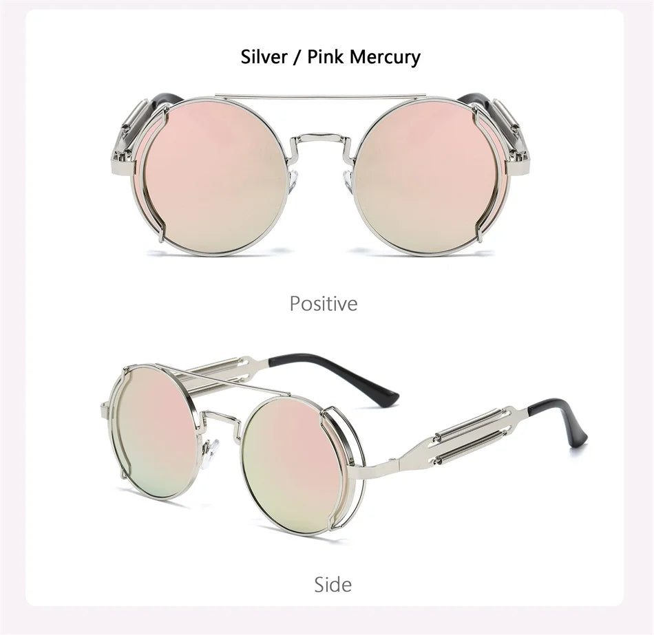 Punk Steampunk Sunglasses Retro Men's Brand Designer Round Punk Eyewear Gothic Style Products Women UV400 Sunglasses