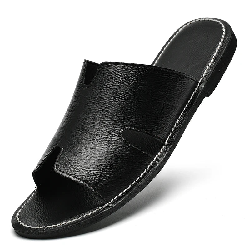 New Products 2025 Wholesale Outdoor Men's Slippers Handmade Leather Sandals Slides Footwear Flat Sandals