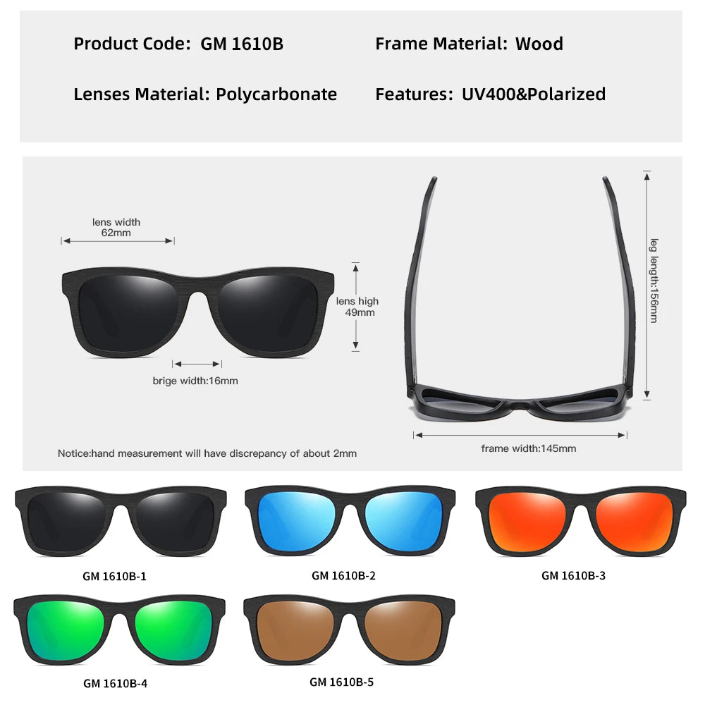 GM Wooden Male Lady Sunglasses Men's Luxury Brand Designer Polarized Sun Glasses Vintage Sunglass Women Eyewear With paper Box