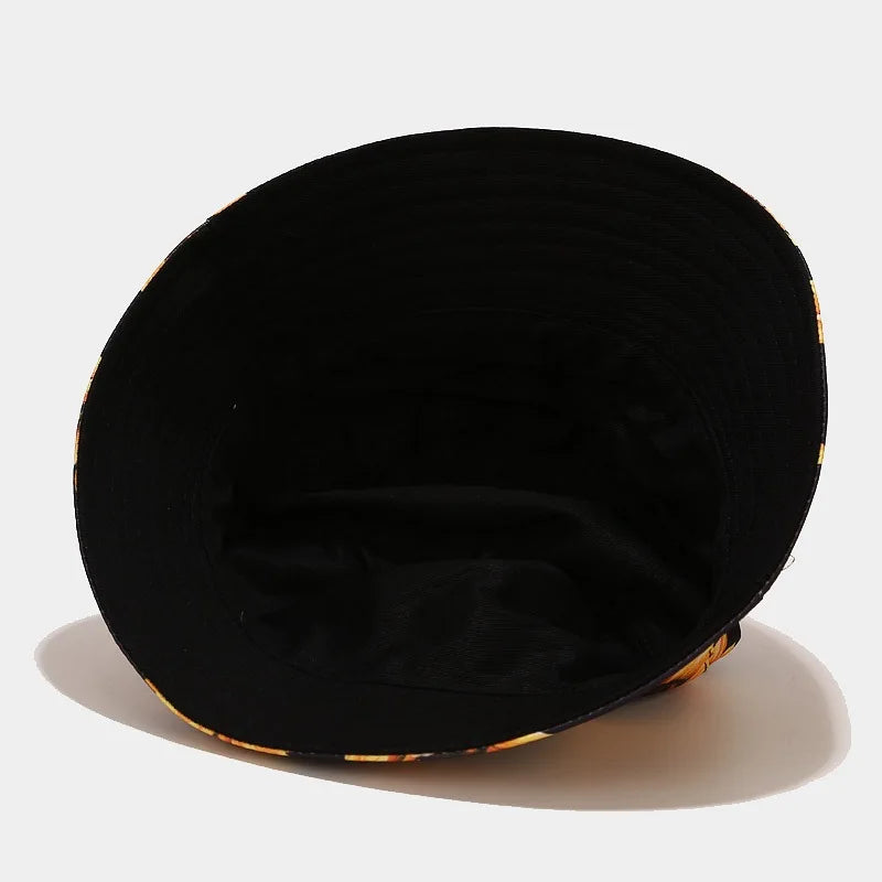 New Double-side Harajuku Bucket Hat Fishing Outdoor Cap Women Bucket Fishing Hats Sunscreen Sunflower Embroidery Fisherman Hat