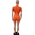 ANSKZTN Women Fashion Bodycon Solid O Neck Hollow Out Bandage Short Sleeve Rompers Jumpsuit