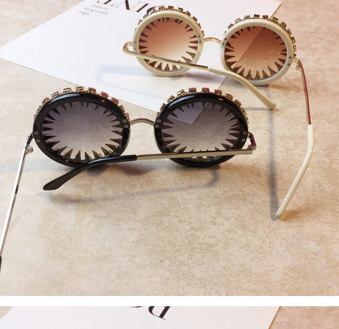 Retro Round Punk Style Sunglasses Women 2021 Metal Diamond Sun Glasses Gold Bullet Crystal Exaggeration Eyewear Glasses UV400
