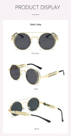 Punk Steampunk Sunglasses Retro Men's Brand Designer Round Punk Eyewear Gothic Style Products Women UV400 Sunglasses